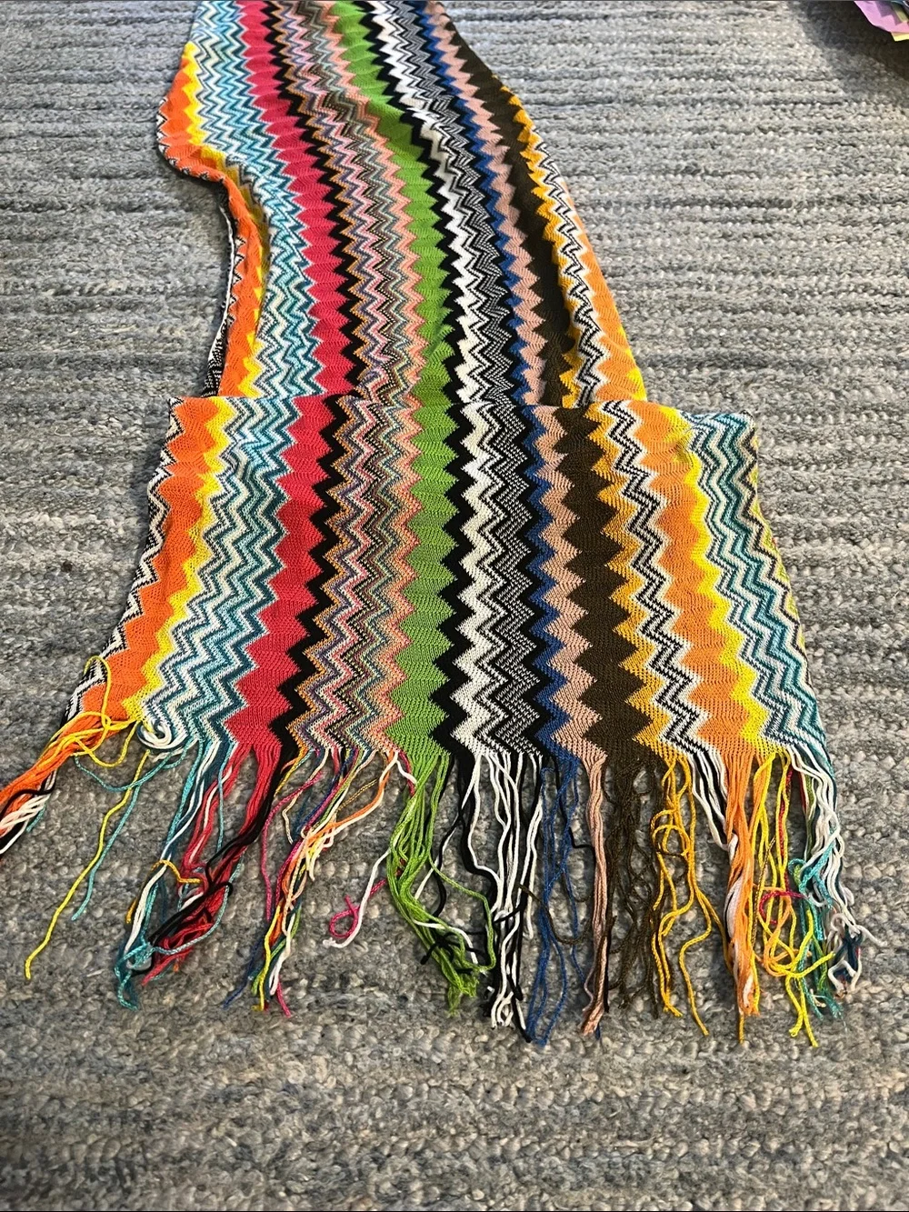 Missoni Parero Fringed Multi Zigzag Knit Scarf/Top - One Size